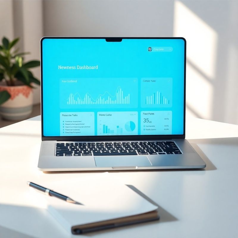 Notebook s prehľadom nového obchodného dashboardu na pracovnom stole